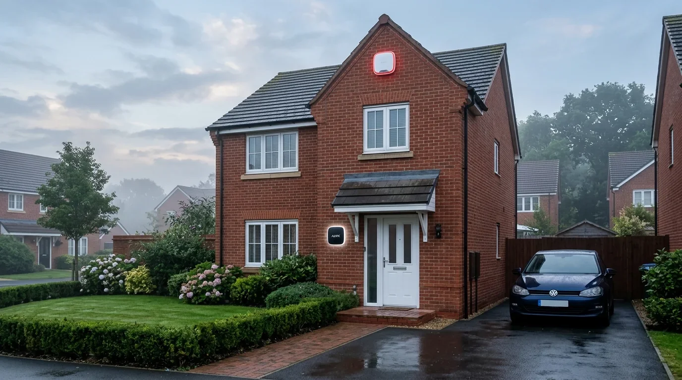 Executive UK detached property with Ajax StreetSiren and MotionProtect Outdoor sensors guarding perimeter