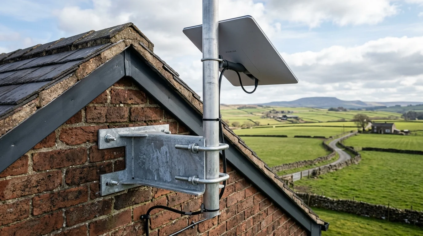 Starlink Gen 3 non-drill stainless chimney lashing cradle installed on Victorian stack in Livesey